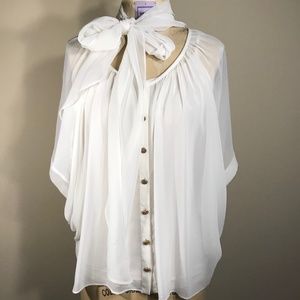 Do&Be White Chiffon Top with Tie Size S